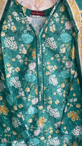 Pakistani Original Bin Saeed Cotton Chickankari Stitched 3Pcs_ Sea Green 